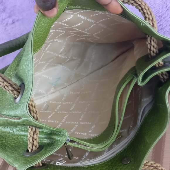 496cad PLINIO VISONA Italian Leather Tote with Fisherman handle in GREEN avocado - Picture 3 of 15
